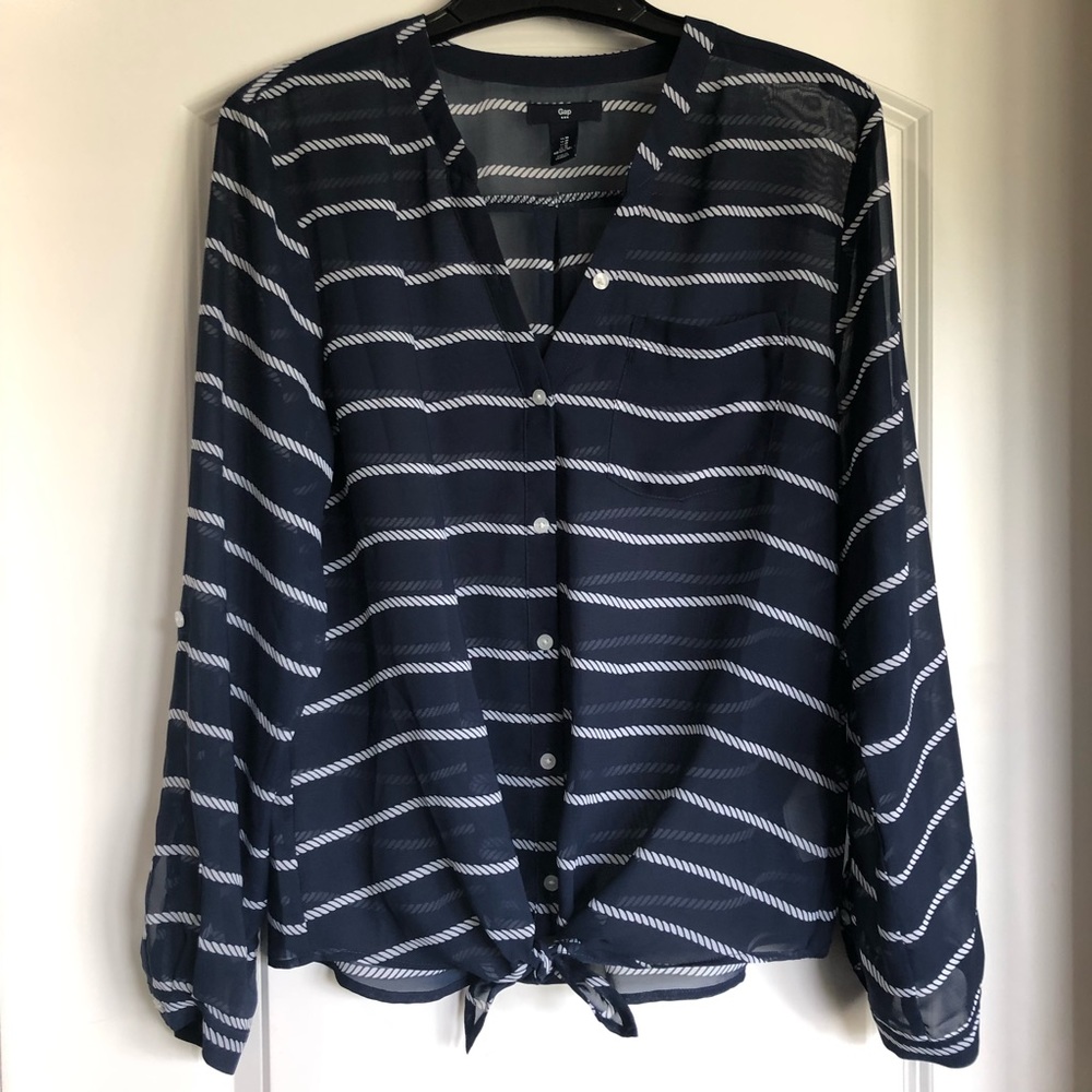 Gap navy with beige stripe tunic with bottom tie